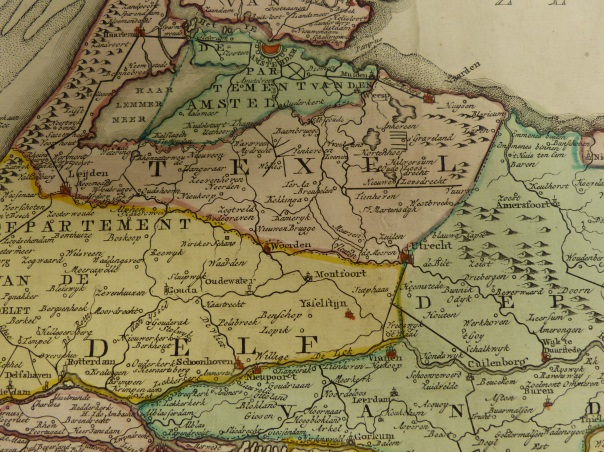 Detail van kaart Bataafse Republiek rond 1800 met daarop Weesp in het Departement van de Amstel